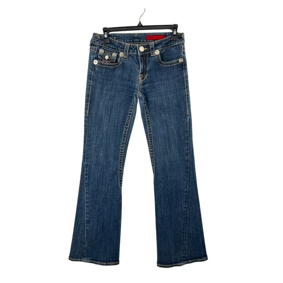 Vigoss Jeans Juniors 5 Used Low Rise Bootcut Stretch Denim Fold Over Pockets - Picture 1 of 16